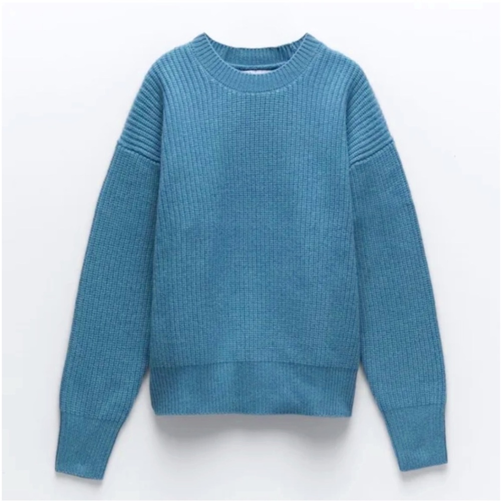 Zara Blue 100% Wool Knit Bluish Sweater NWT
